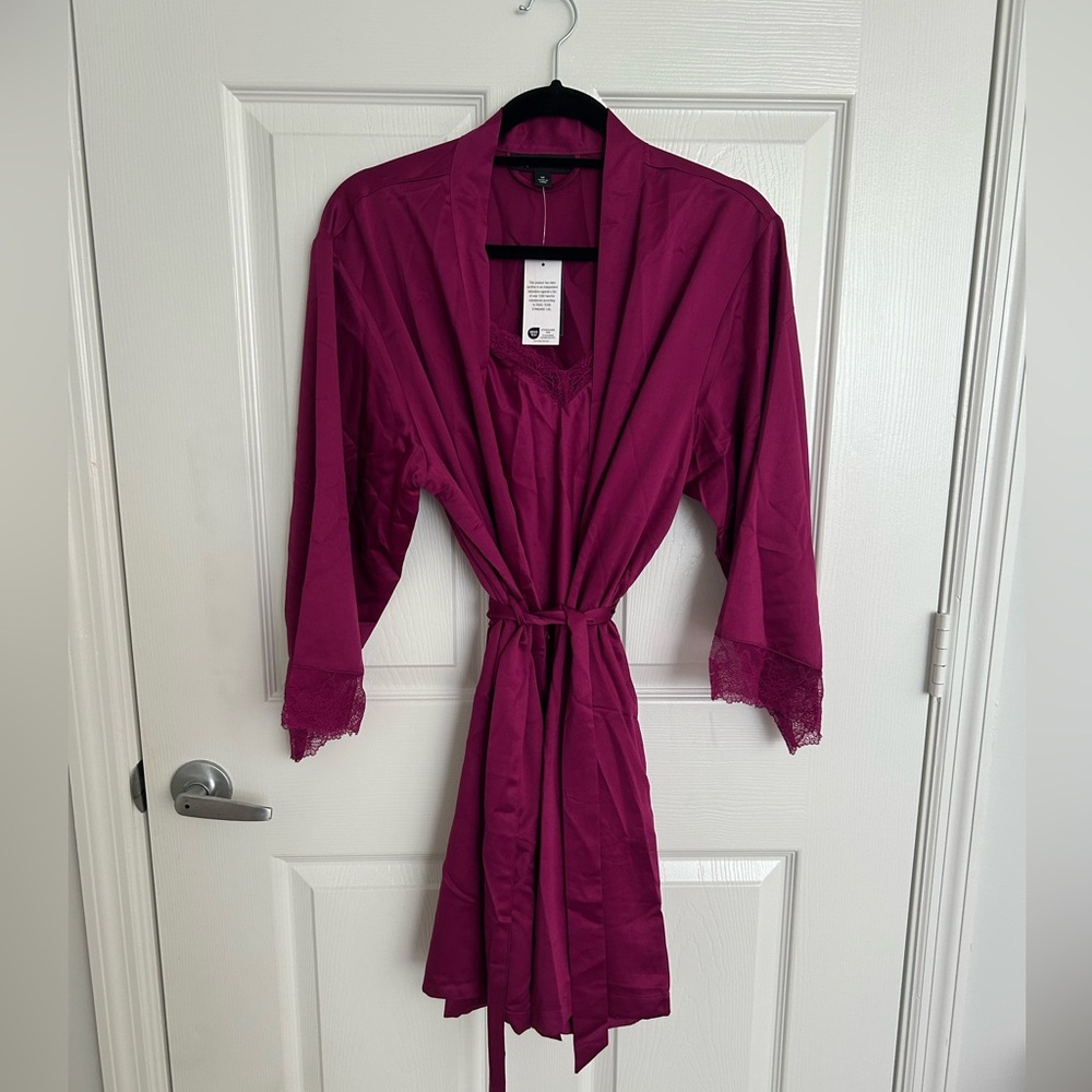 INC International Concepts Women's Magenta Slip & Robe Set